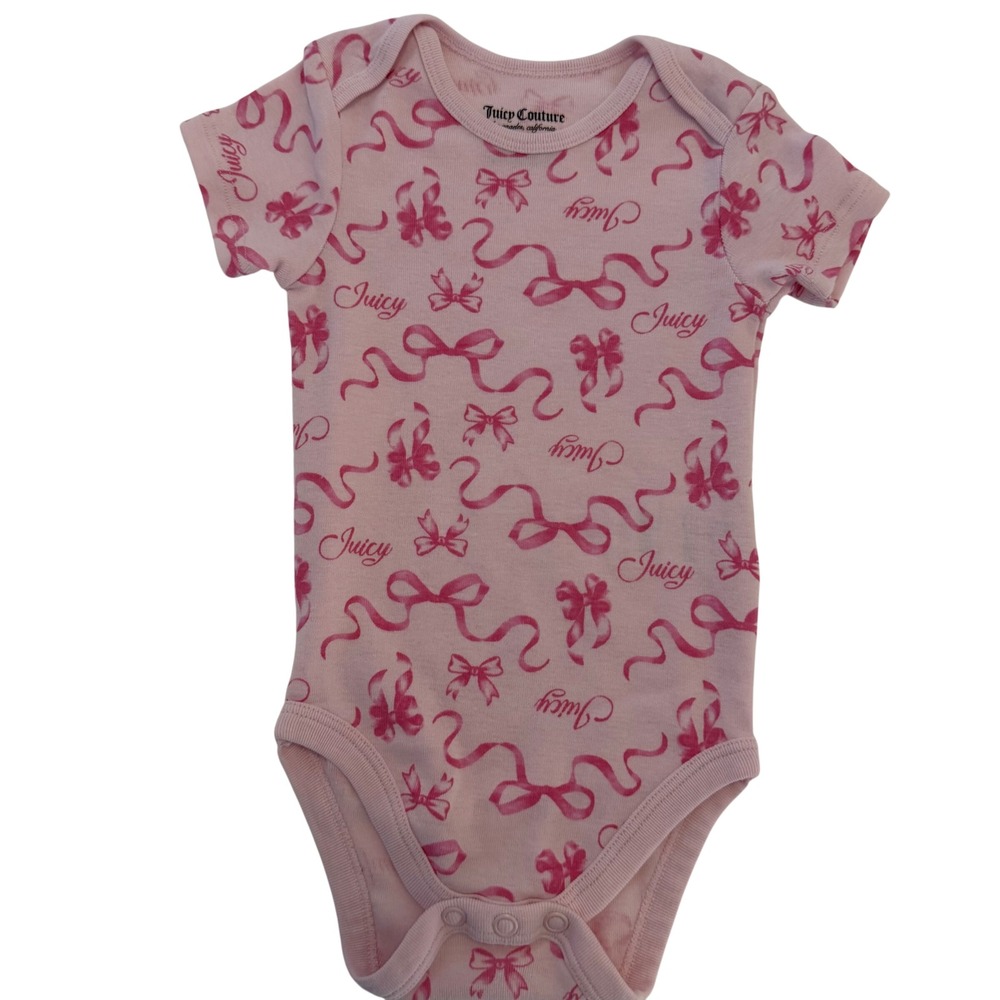 Juicy Couture Baby Girls Pink Bow Logo Print Bodysuit 6-9 Months Short Sleeve